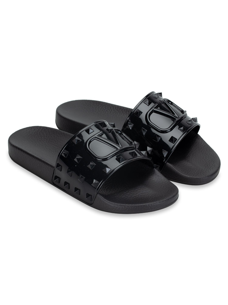 Men Rockstud Pool Slide In Black Sz 41