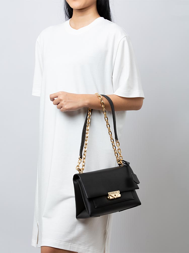 Cece Medium Flap Leather Shoulder Bag Black