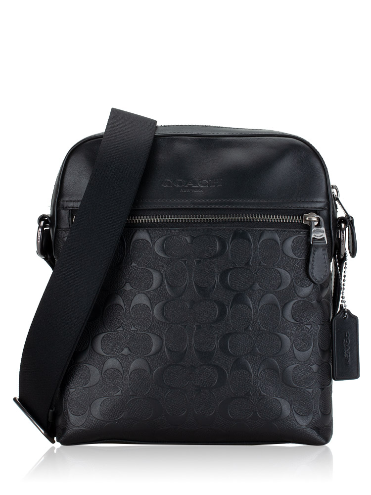 4009 Men Signature Embossed Leather Houston Flight Bag Black