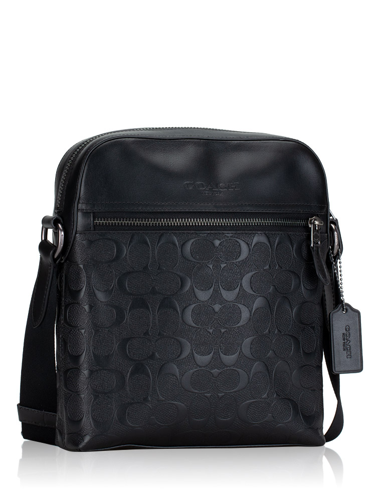 4009 Men Signature Embossed Leather Houston Flight Bag Black