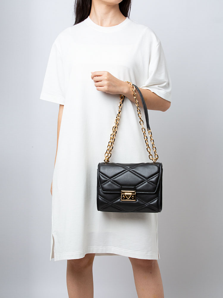 Serena Quilted Medium Shoulder Bag Black