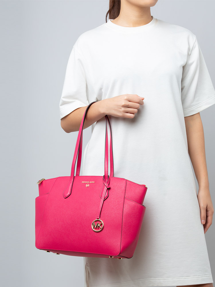 Marilyn Medium Saffiano Top Zip Tote Bag Rubin Red