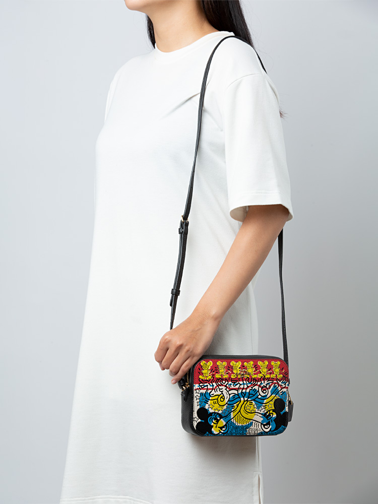 C6906 Disney Mickey Mouse X Keith Haring Mini Camera Bag Chalk Black Multi