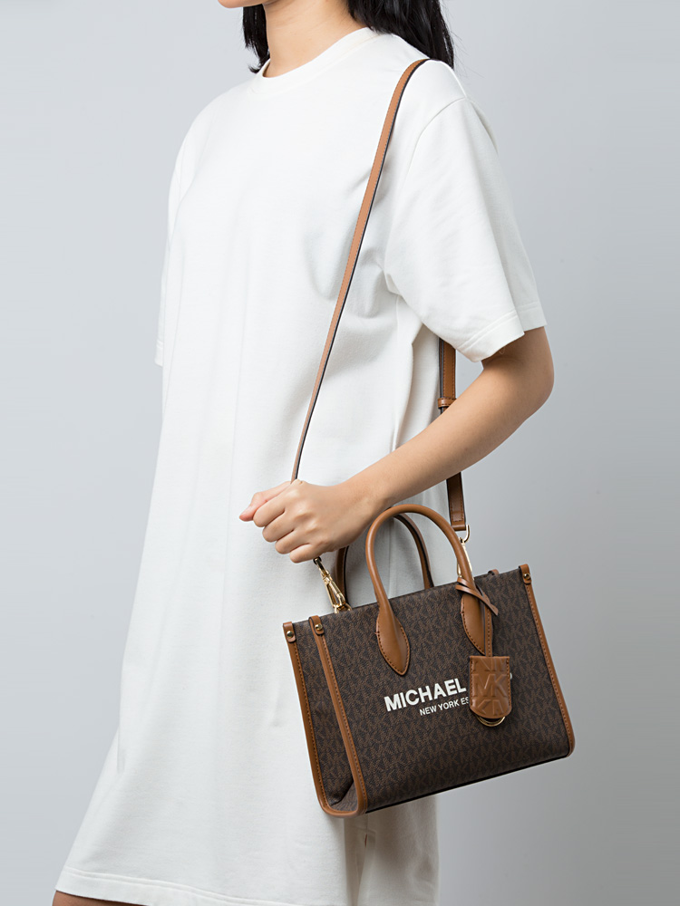Mirella Signature Small Shopper Top Zip Crossbody Brown