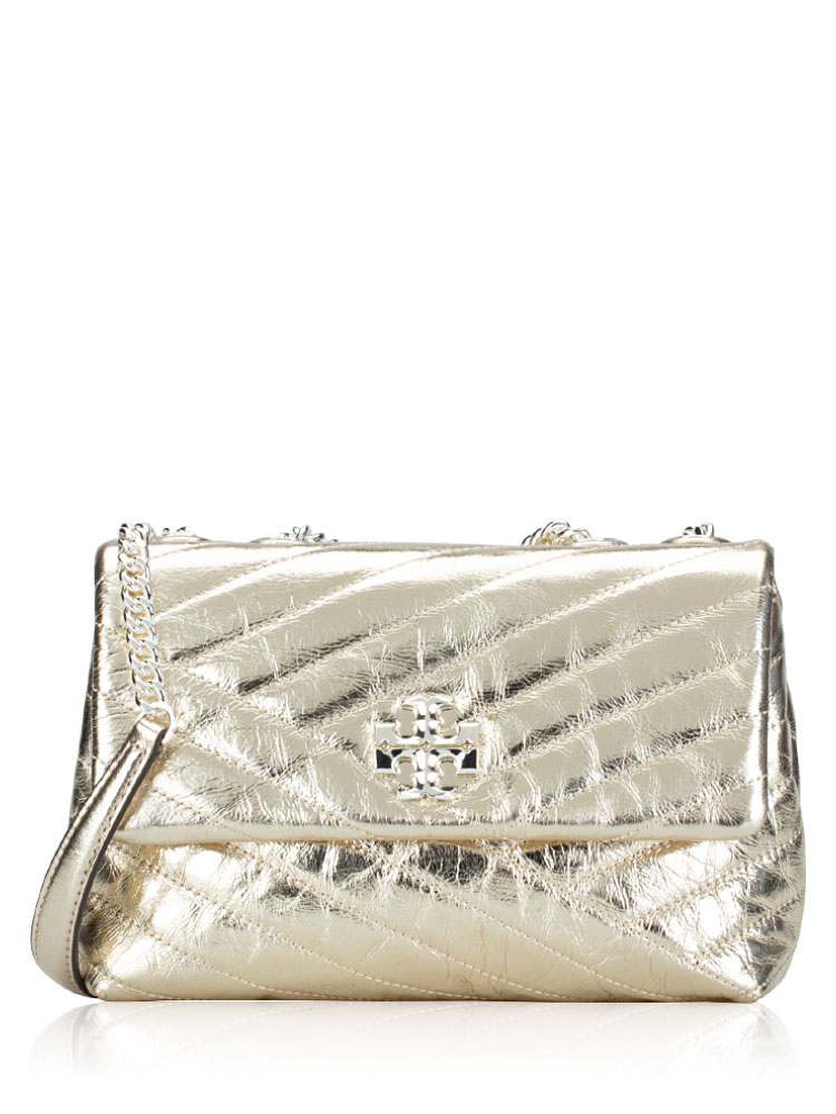 Kira Chevron Metallic Small Convertible Shoulder Bag Gold