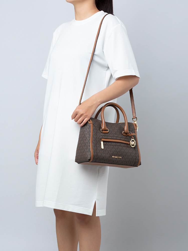 Signature Carine Medium Top Zip Satchel Brown