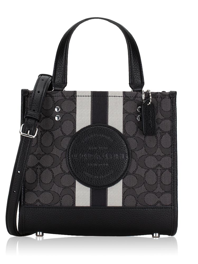 C8417 Signature Jacquard Stripe Dempsey Tote 22 Black Smoke Multi