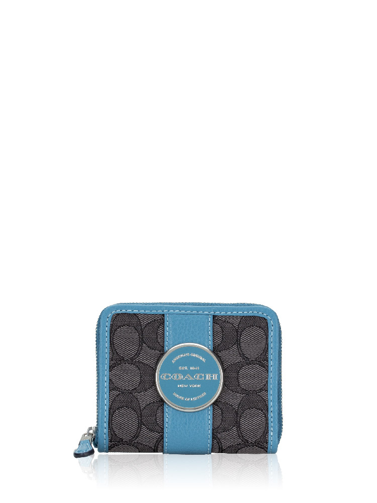 C8323 Signature Jacquard Lonnie Small Zip Around Wallet Black Smoke Pacific Blue