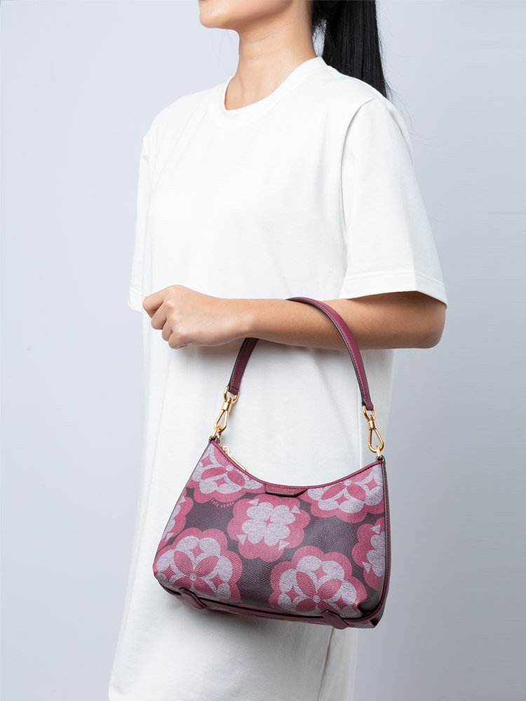 Oversized Spade Flower Monogram Reece Small Shoulder Bag Garnet Rose