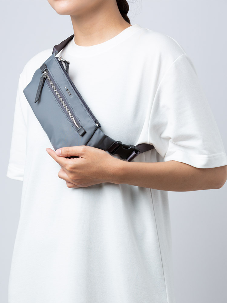 Meera Nylon Slim Waist Pack Grey
