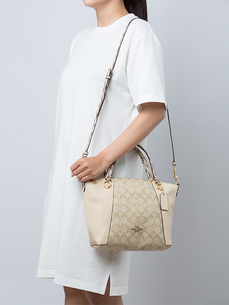 C7261 Signature Colorblock Kacey Satchel Light khaki Ivory Multi