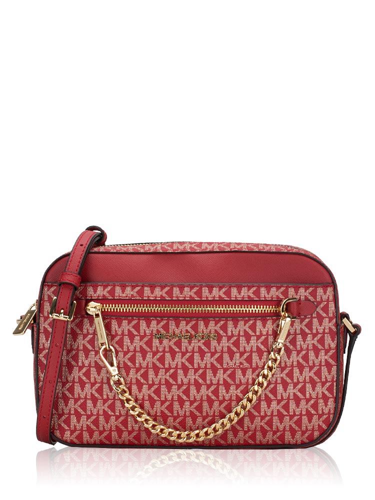 Jet Set Signature Large East West Zip Chain Crossbody Chili Pale Gold