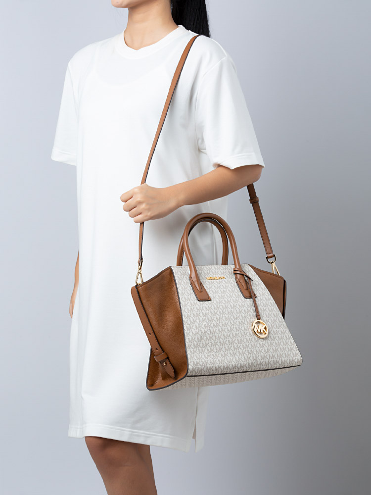 Signature Avril Large Top Zip Satchel Vanilla