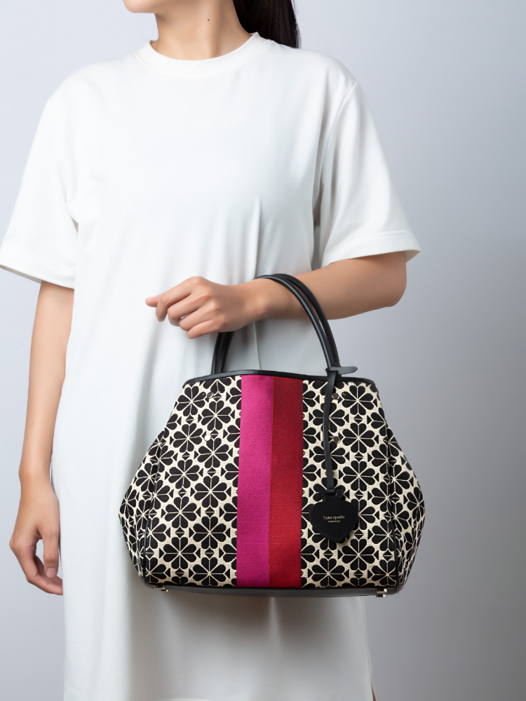 Everything Spade Flower Jacquard Stripe Medium Tote Cream Multi