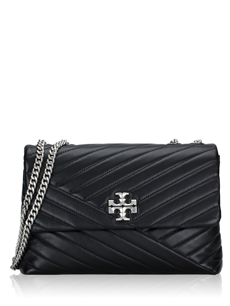 New Kira Chevron Convertible Shoulder Bag Black Rolled Nickel