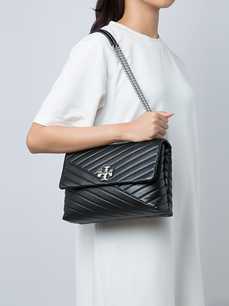 New Kira Chevron Convertible Shoulder Bag Black Rolled Nickel