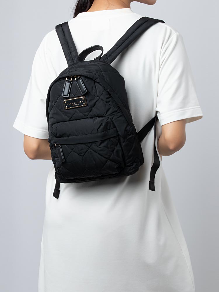 Quilted Nylon Small Backpack Black
