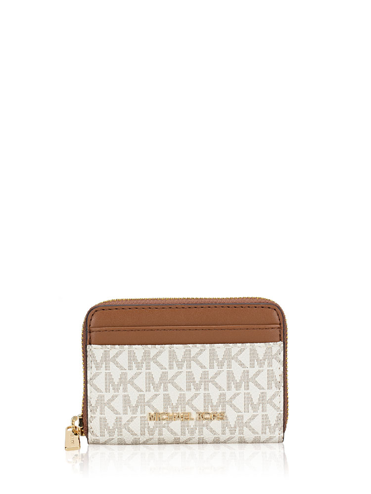 Jet Set Travel Signature Medium Zip Card Case Vanilla Gold