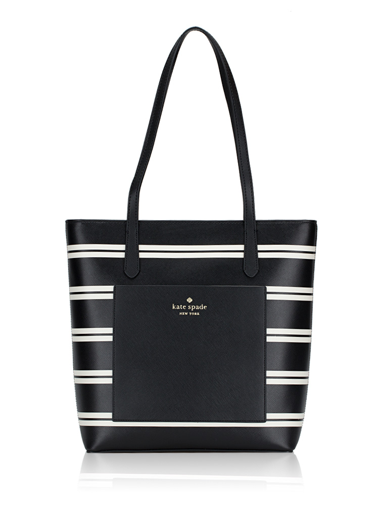 Crisp Stripe Print Daily Tote Black Multi