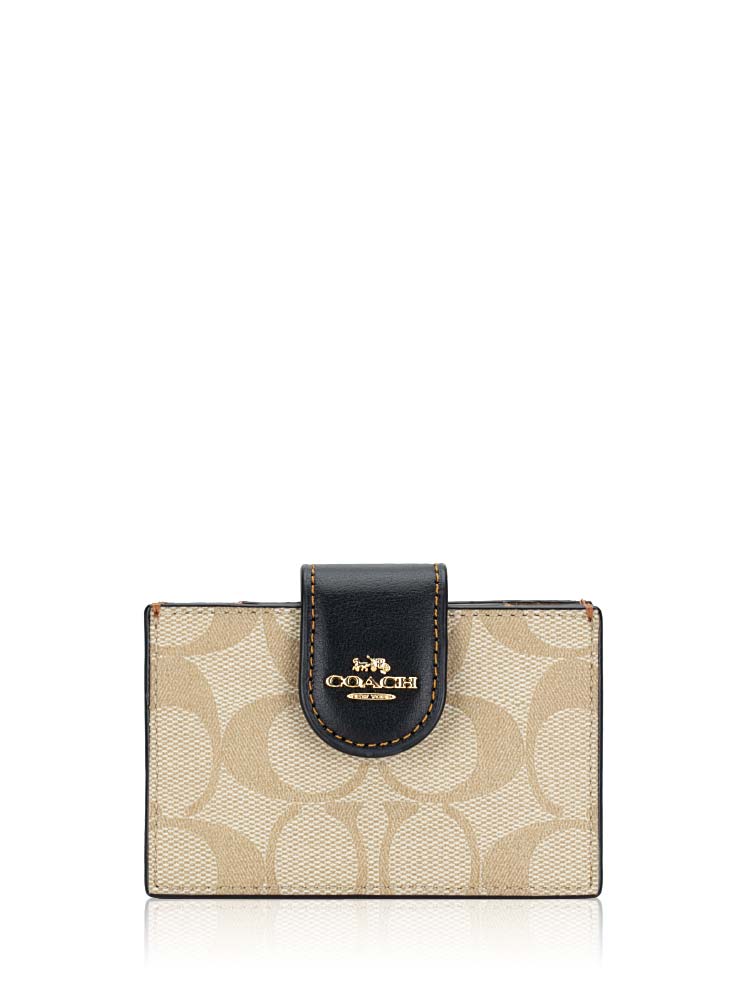 CC846 Signature Colorblock Accordion Card Case Light Khaki Brown Multi