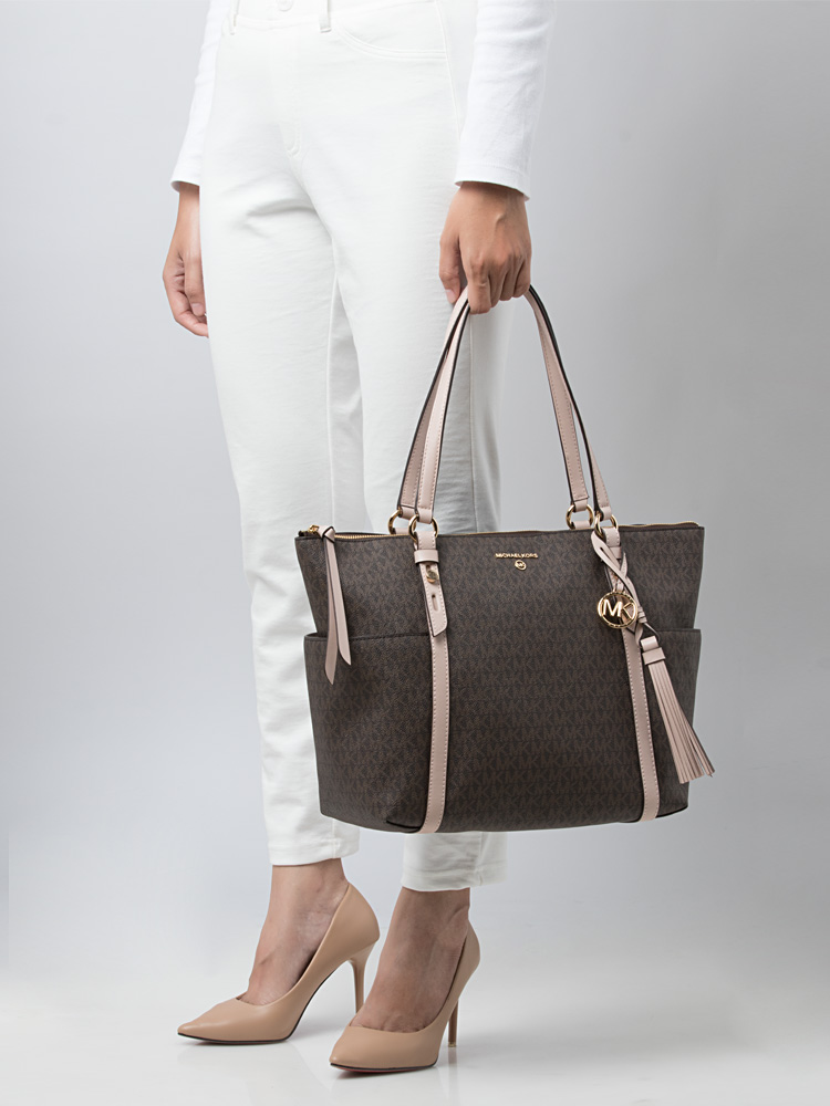 Sullivan Signature Large Top Zip Tote Brown Soft Pink