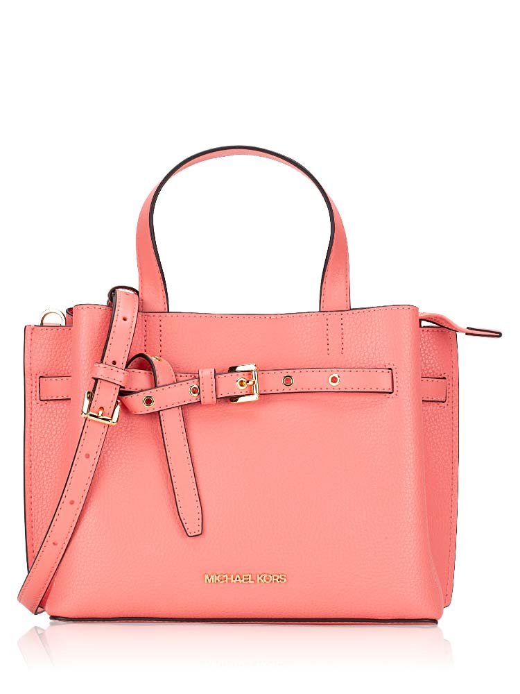 Emilia Small Pebbled Leather Satchel Grapefruit