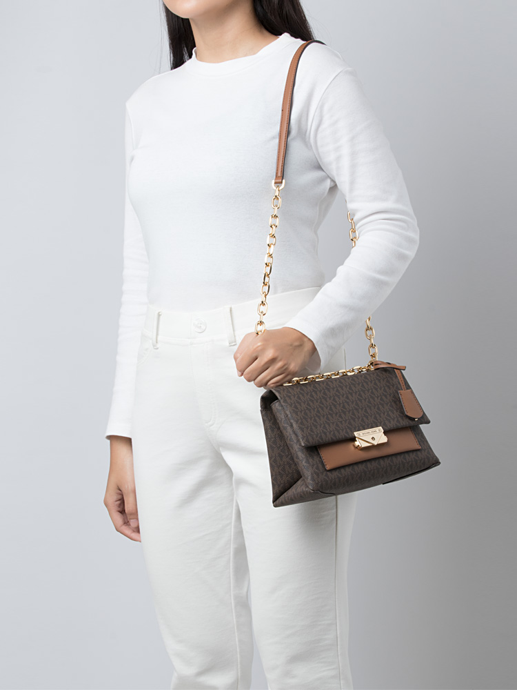 Cece Monogram Medium Flap Pocket Shoulder Bag Brown Luggage