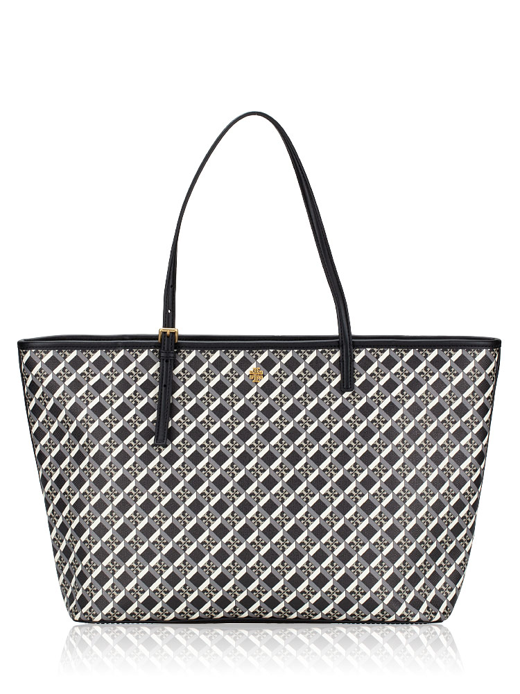 Geo Logo Allover Top Zip Tote Black