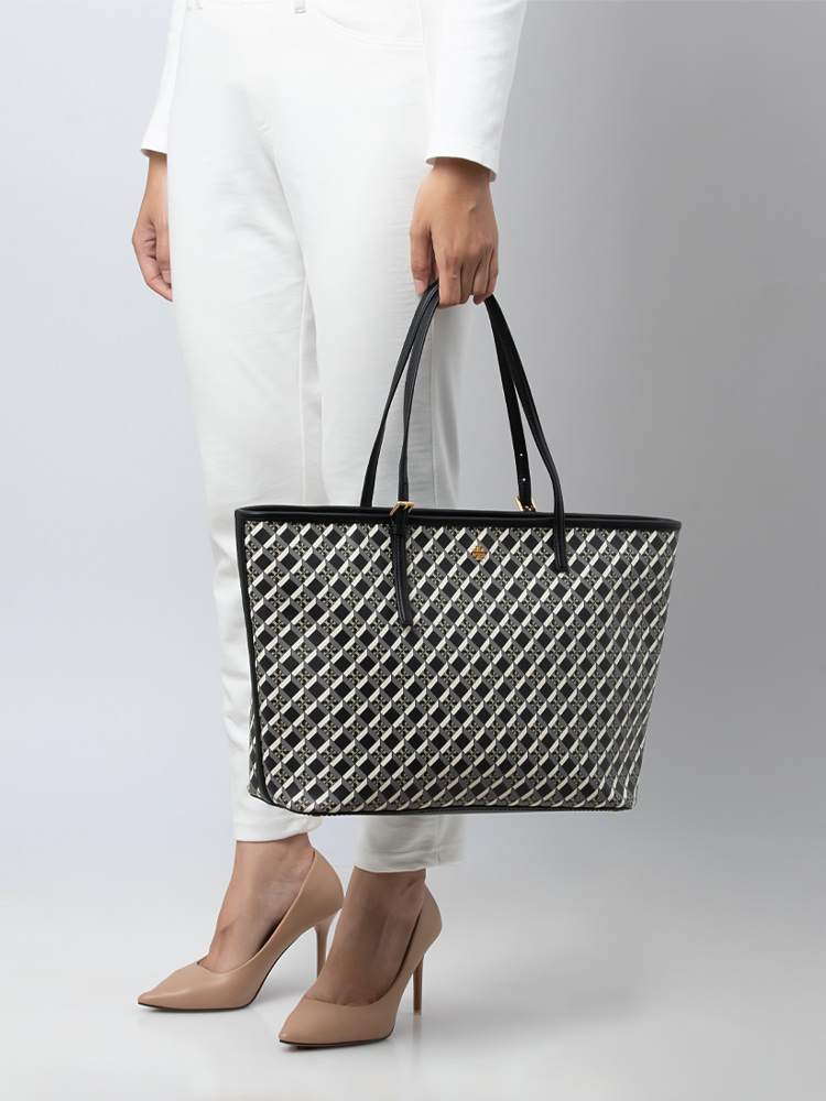 Geo Logo Allover Top Zip Tote Black