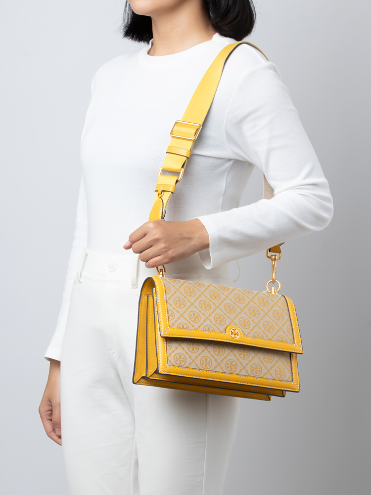 T Monogram Jacquard Shoulder Bag Goldfinch