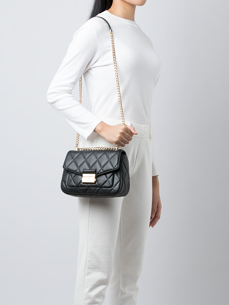 Carey Smooth Quilted Small Flap Shoulder Bag Black