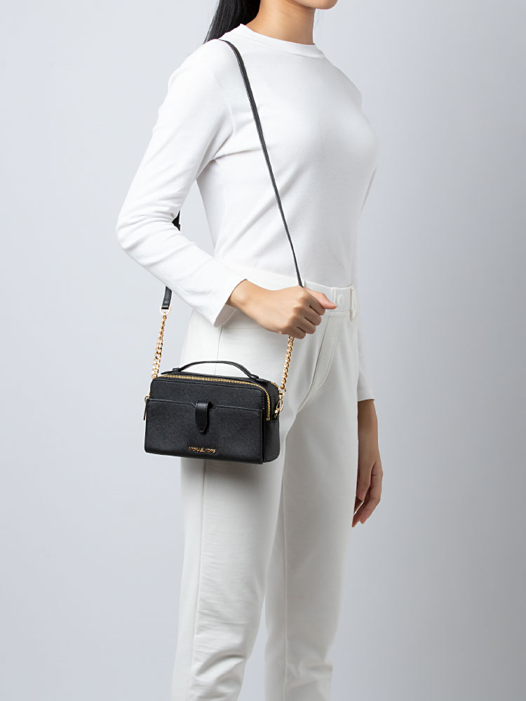 Jet Set Item Medium Double Zip Phone Crossbody Black