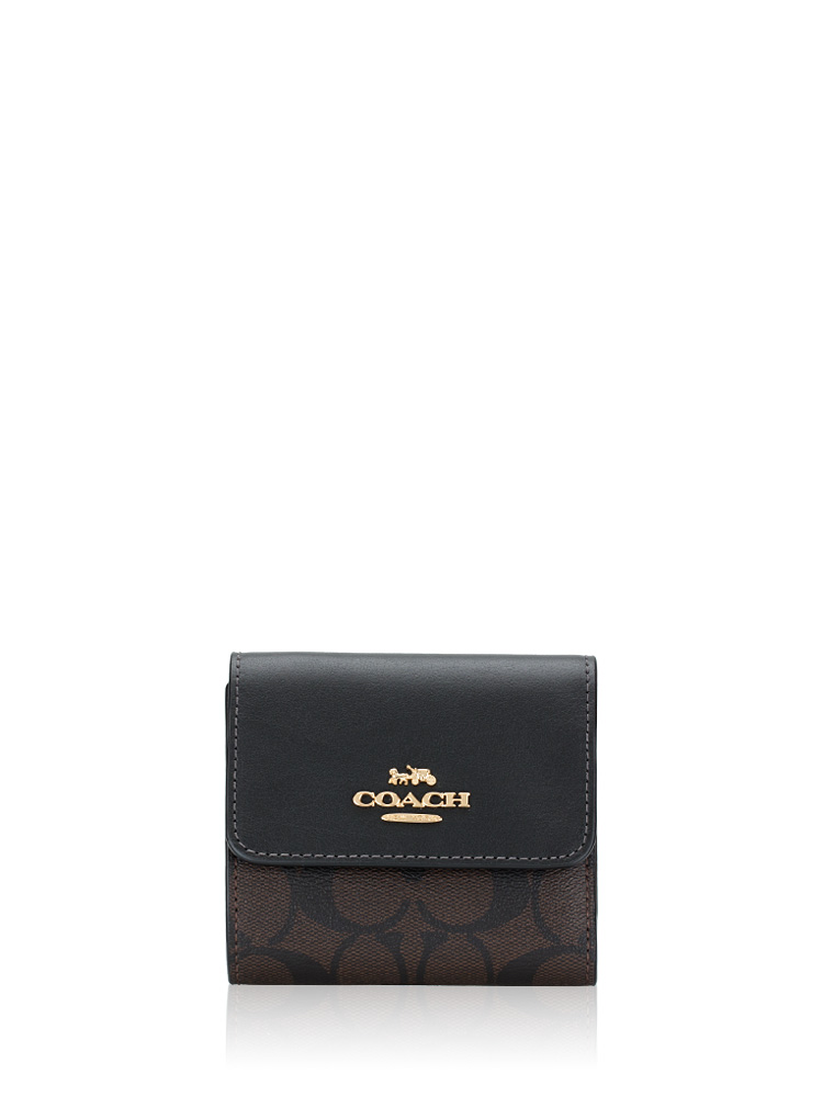CE930 Signature Blocked Small Trifold Wallet Brown Black