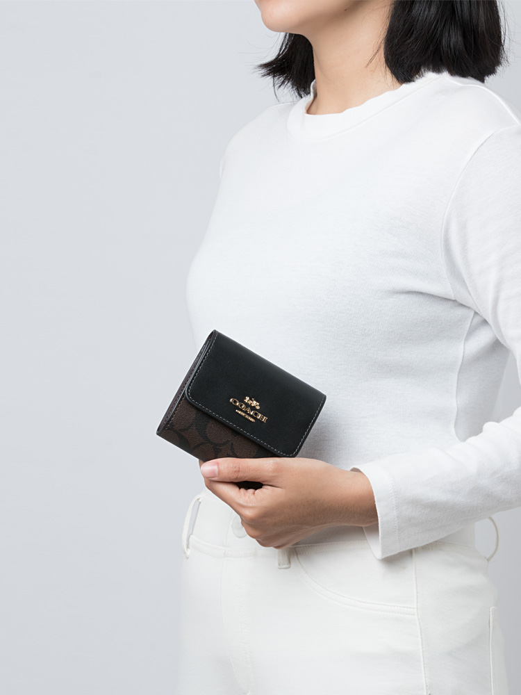 CE930 Signature Blocked Small Trifold Wallet Brown Black