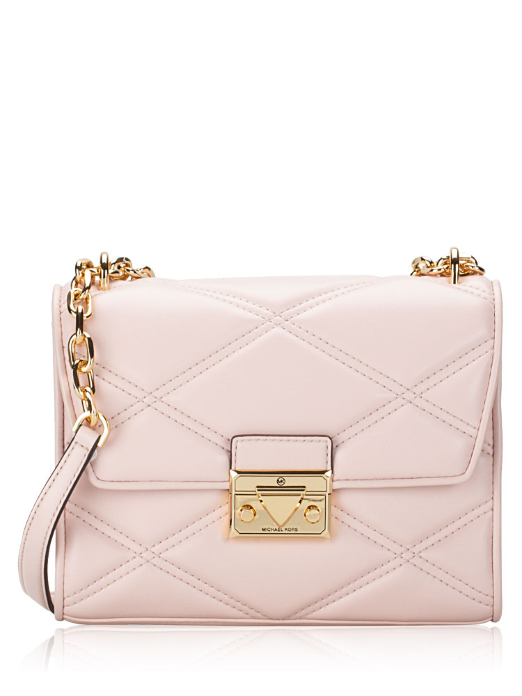 Serena Quilted Medium Shoulder Bag Powder Blush