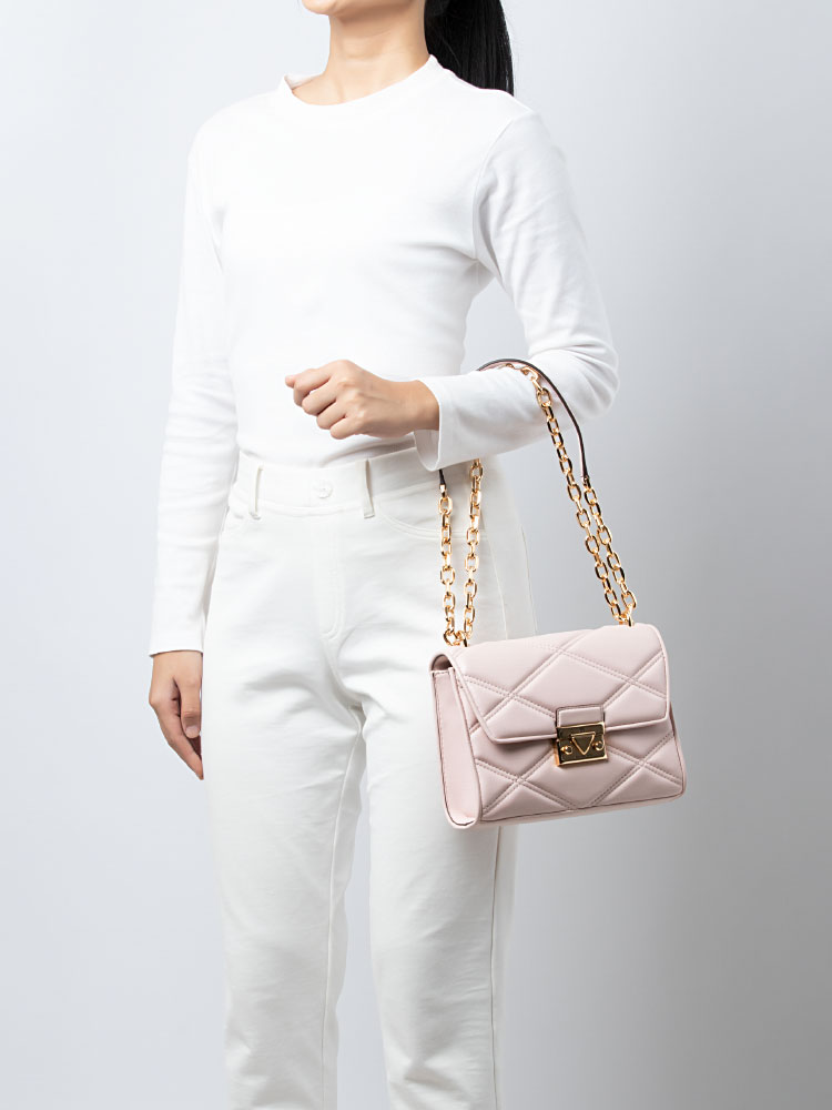 Serena Quilted Medium Shoulder Bag Powder Blush