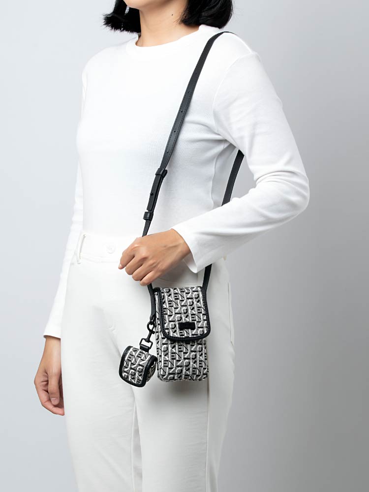 Monogram Jacquard Phone Holder On Strap Black White