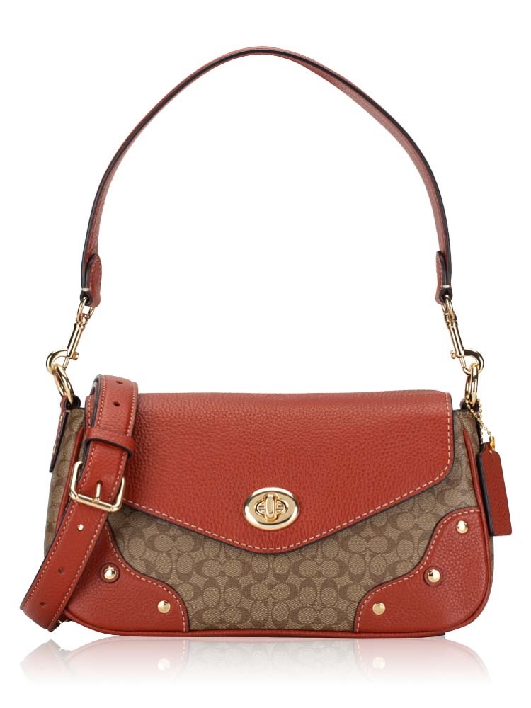 CE639 Signature Colorblock Millie Shoulder Bag Khaki Terracotta