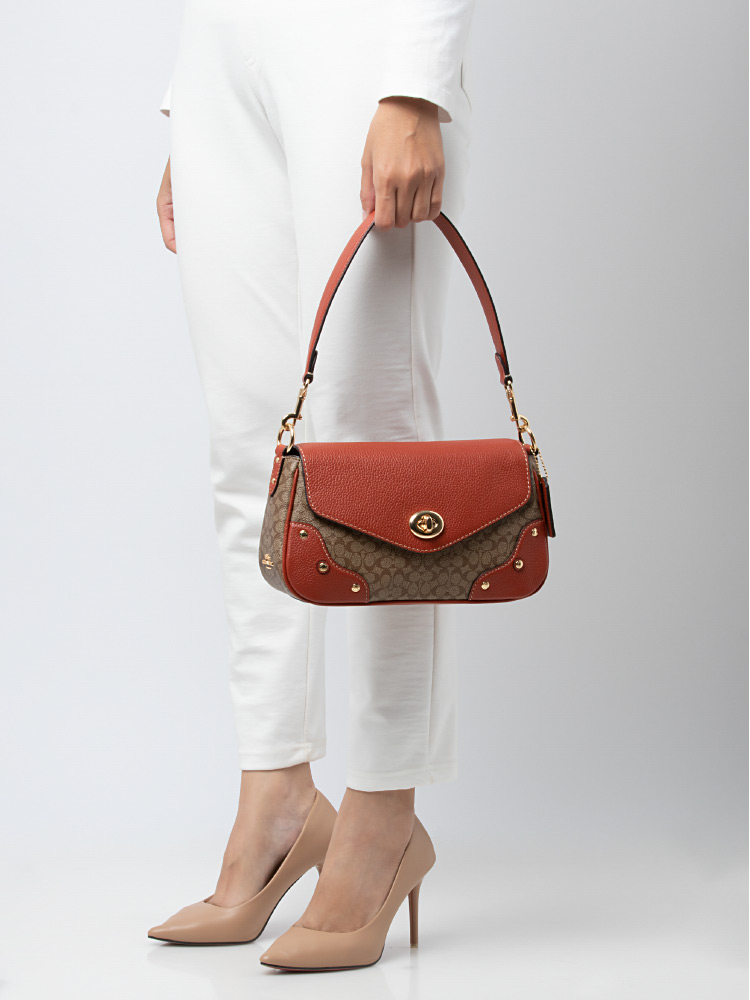 CE639 Signature Colorblock Millie Shoulder Bag Khaki Terracotta