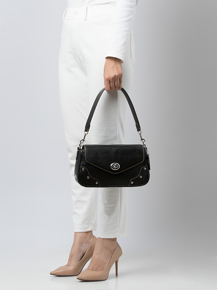 CF438 Millie Leather Shoulder Bag Silver Black