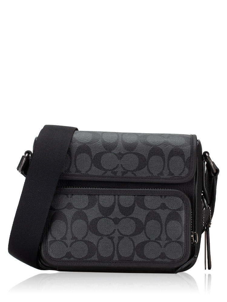 C9870 Signature Sullivan Flap Crossbody Bag Black Charcoal