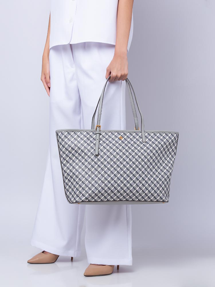 Geo Logo Allover Top Zip Tote Gray