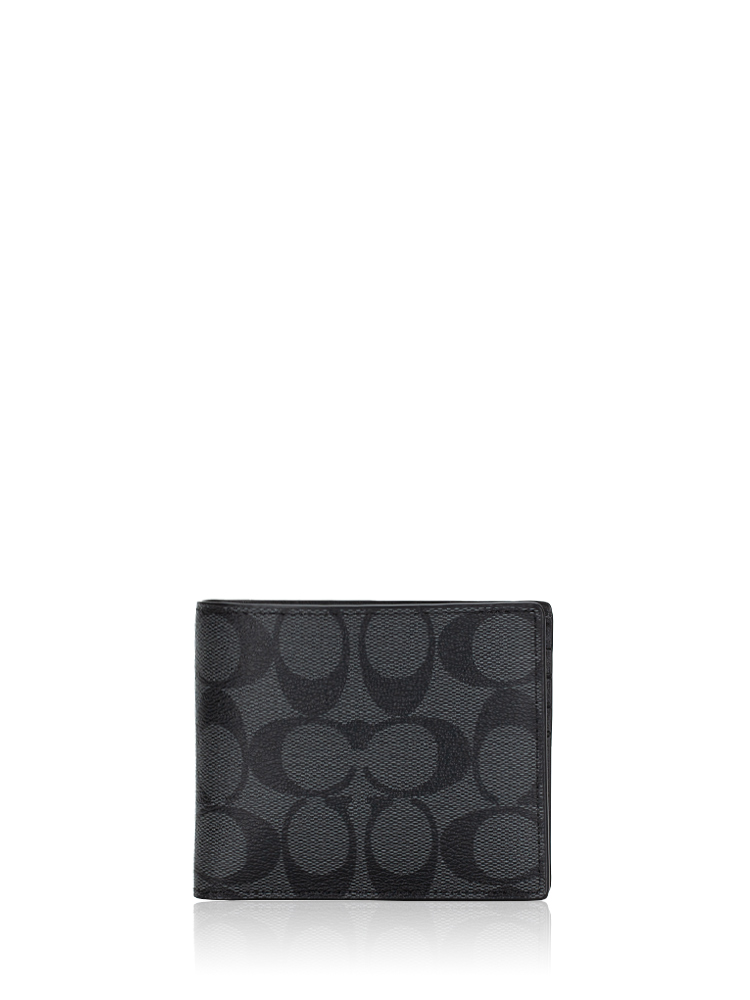 Men 74993 Compact ID Signature Canvas Wallet Charcoal Black