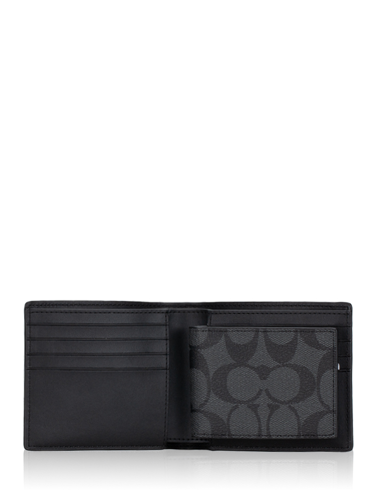 Men 74993 Compact ID Signature Canvas Wallet Charcoal Black