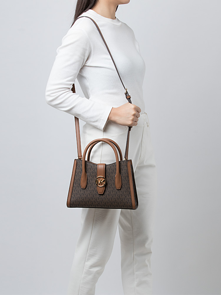 Signature Gabby Small Top Zip Curve Satchel Brown