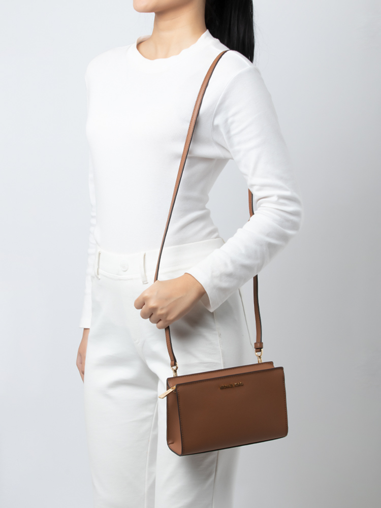 Sheila Saffiano Small Top Zip Crossbody Bag Luggage