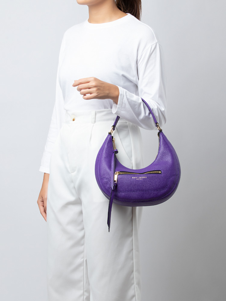 H920L03FA22 Crescent Leather Shoulder Bag Heliotrope