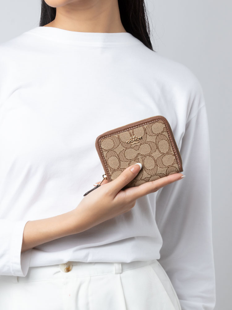 CH389 Signature Jacquard Small Zip Around Wallet Saddle Multi