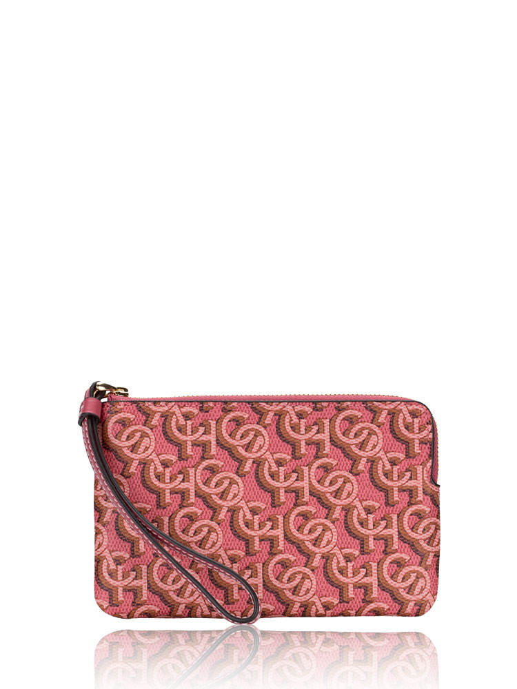 CF548 Monogram Print Corner Zip Wristlet Rouge