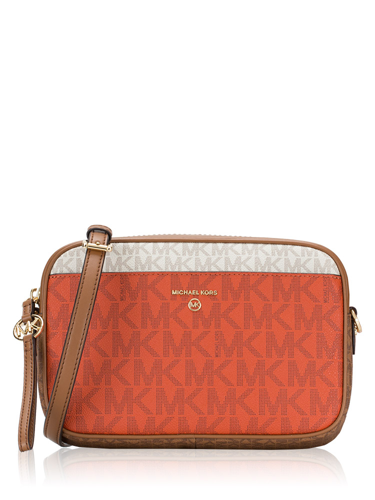 Jet Set Charm Signature Large Camera Crossbody Deep orange Multi
